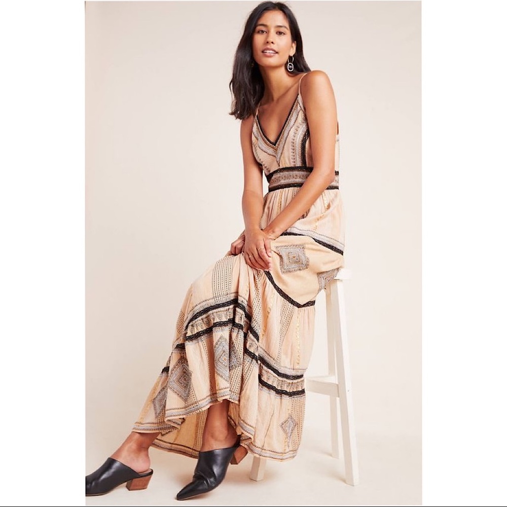 Anthropologie | Robin Embroidered Maxi Dress Sz 10